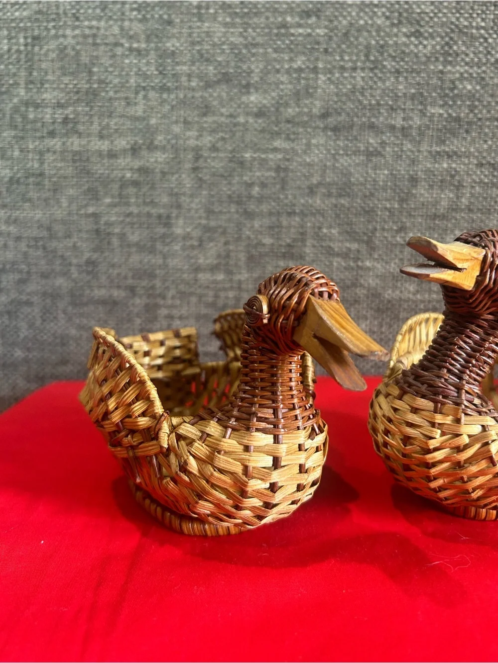 Handwoven Natural Brown Rattan Duck Accent Baskets - Set of 2